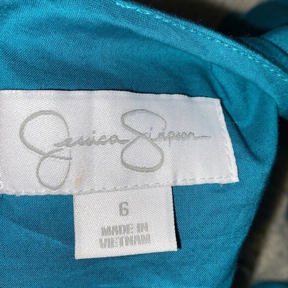 JESSICA Simpson Biscay bay teal dress ruffle shoulders size 6 new with tags - Picture 4 of 7